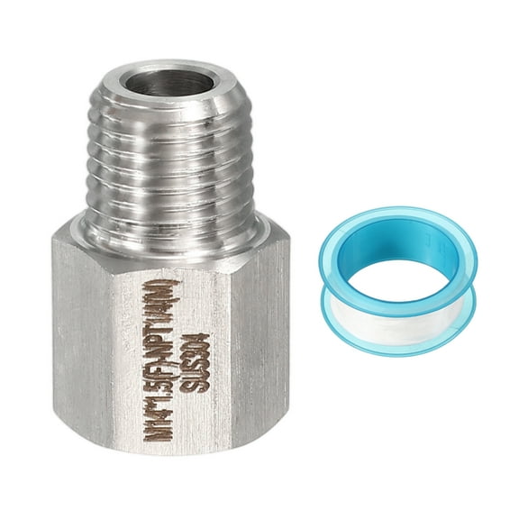 Uxcell 304 Stainless Steel Forged Pipe Fitting, M14x1.5 Female to 1/4" NPT Thread Adapter Hex Pipe Fitting Adapter for Hose Line Connection Convert, Silver(1.14x0.75")