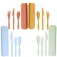 thumbnail image 1 of Los utensilios reutilizables del viaje que acampan fijados con el caso, 4 utensilios portátiles de la paja del trigo de los sistemas fijaron, 1 of 5