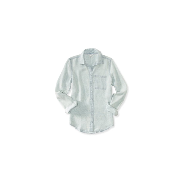 Camisa con botones Aeropostale de leopardo desteñido para mujer Azul Grande
