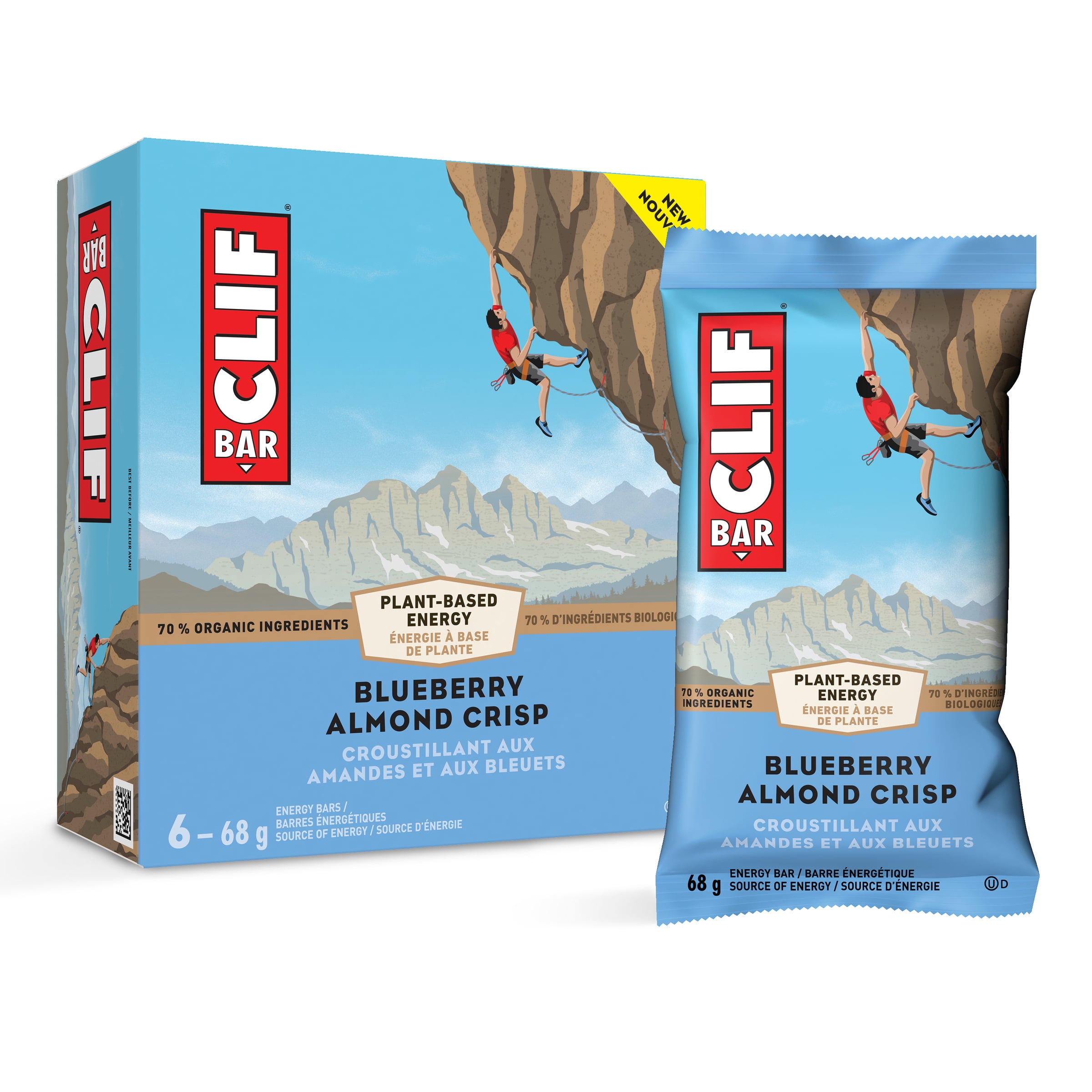 CLIF BAR, Blueberry Almond Crisp Flavour Energy Bar, 70% Organic Ingredients, No Artificial Flavours, 68 g (Pack of 6)