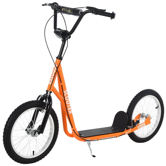 Kids Bike Aosom Youth Scooter Kick Scooter for Kids 5 with Adjustable Handlebar 16" Front and Rear Dual Brakes Inflatable Wheels, Orange,Boys Bike