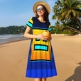 thumbnail image 3 of Lsque Geometry Dash Print Women's Casual Dress T-Shirt Summer Short Sleeve Scoop Neck Swing Dresses, 3 of 7