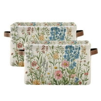 Yayeee 2 Pack Canvas Storage Basket with Handles for Shelves Fabric Bins Closet Organizer, Colorful Wildflowers