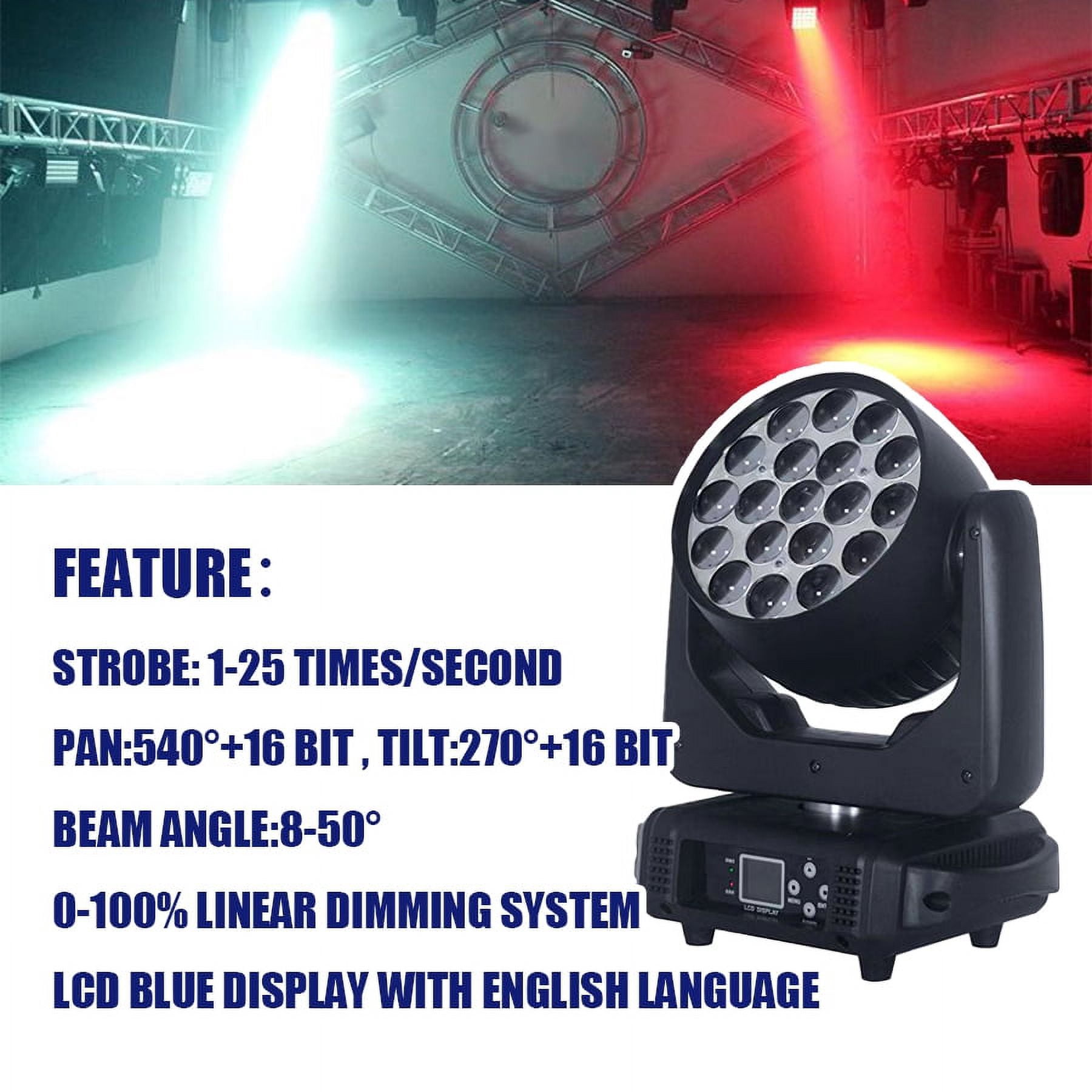 19x15W LED Wash Zoom Beam Moving Head Light RGBW DMX 512 for Professional Stage Disco Party Bar KTV Bar Stage Effect Lighting
