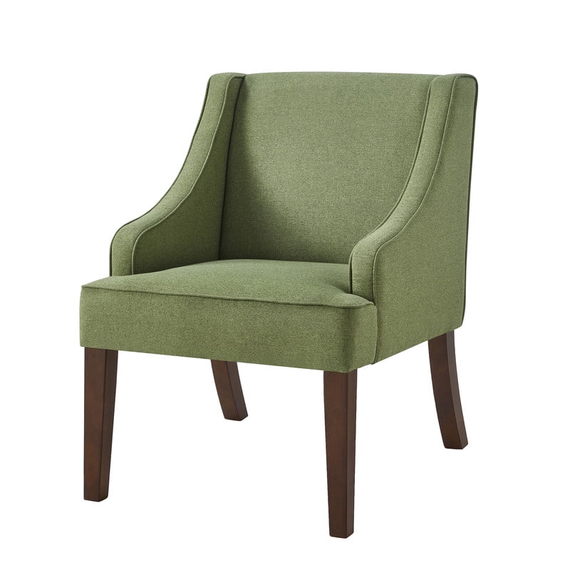 Mid Century Modern Accent Chair, Upholstered Fabric Armchair with Solid Wood Legs, Comfy Lounge Reading Chair for Living Room, Bedroom, Office, Green