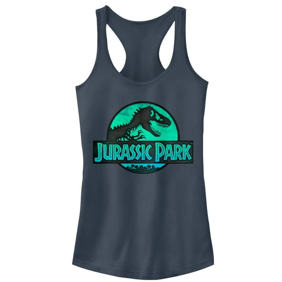 Junior's Jurassic Park Ocean Ripple Logo  Racerback Tank Top Indigo 2X Large