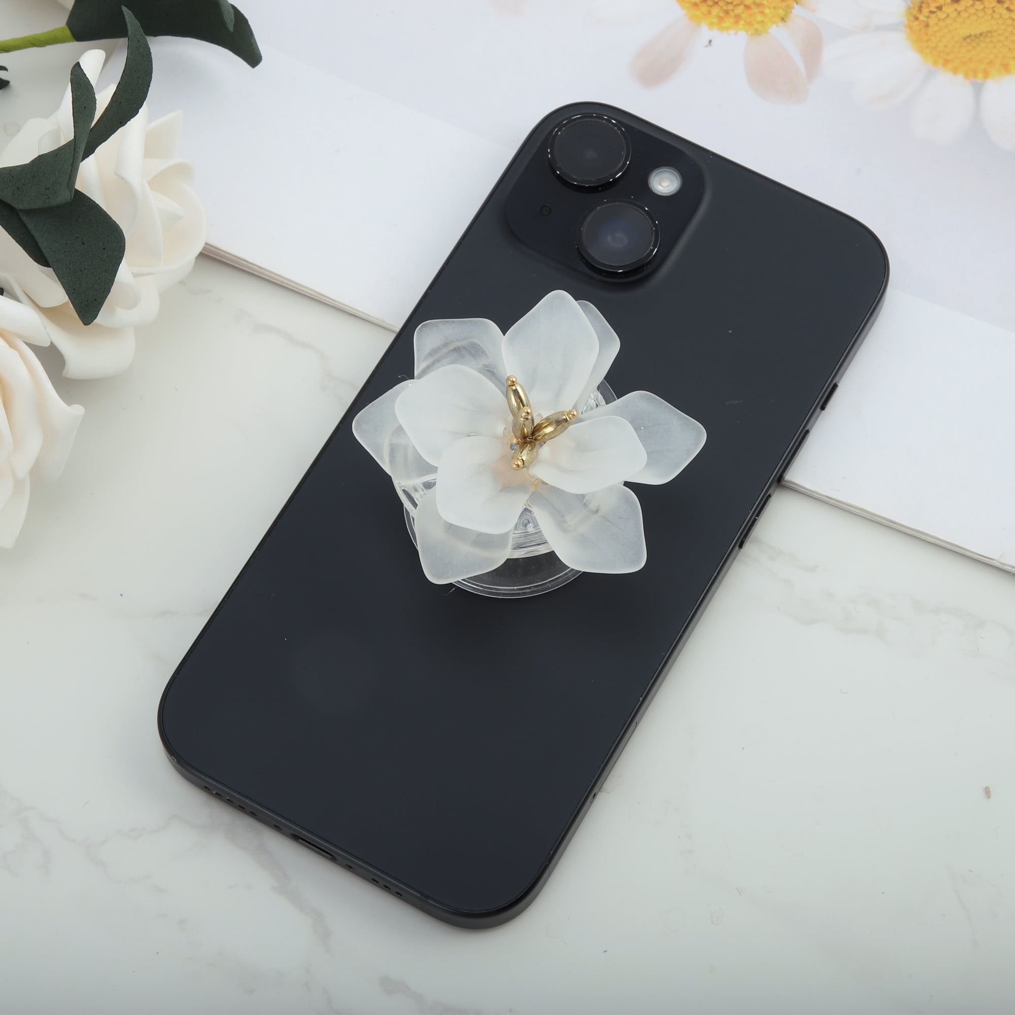 Unique Bargains Resin Lotus Phone Grip 1 Pc White