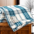 thumbnail image 2 of Tahoe Heavyweight Oversized Washable French Wool Plaid Full/Queen Blanket, Mineral Blue, 2 of 9
