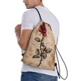 thumbnail image 3 of Drawstring Backpack - Vintage Rose Botanical Art Splash Proof Small Drawstring Gym Bag for Women Men, Cinch Sports String Bag Backpack for Travel Swimming Beach, 3 of 8