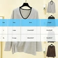 thumbnail image 3 of Annhoo Women Tops Casual V Neck Block Color Stripe Comfortable Long Sleeve Shirts Loungewear Clothes, 3 of 6