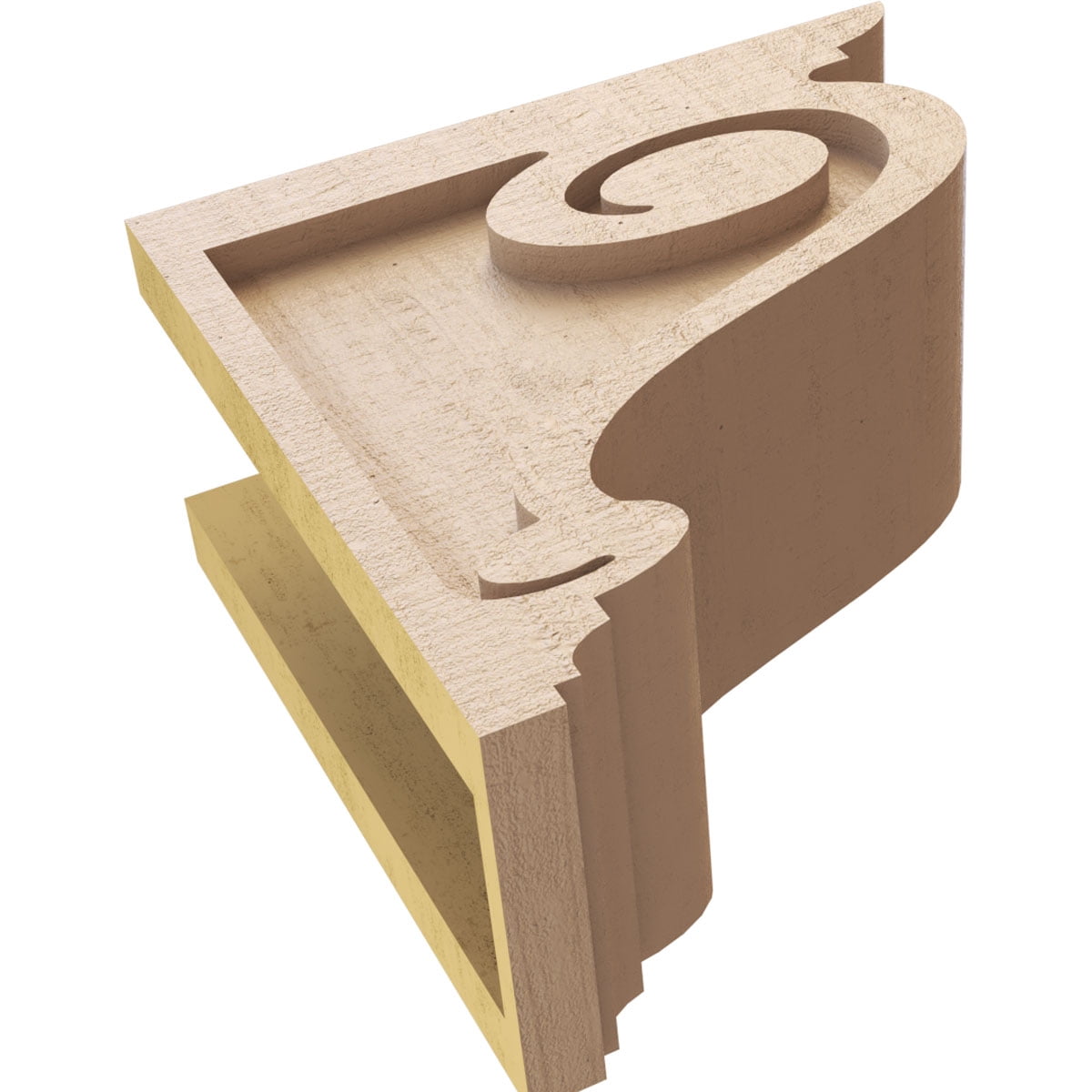 5"W x 10"D x 10"H Classic Scroll Rough Cedar Woodgrain TimberThane Corbel, Primed Tan