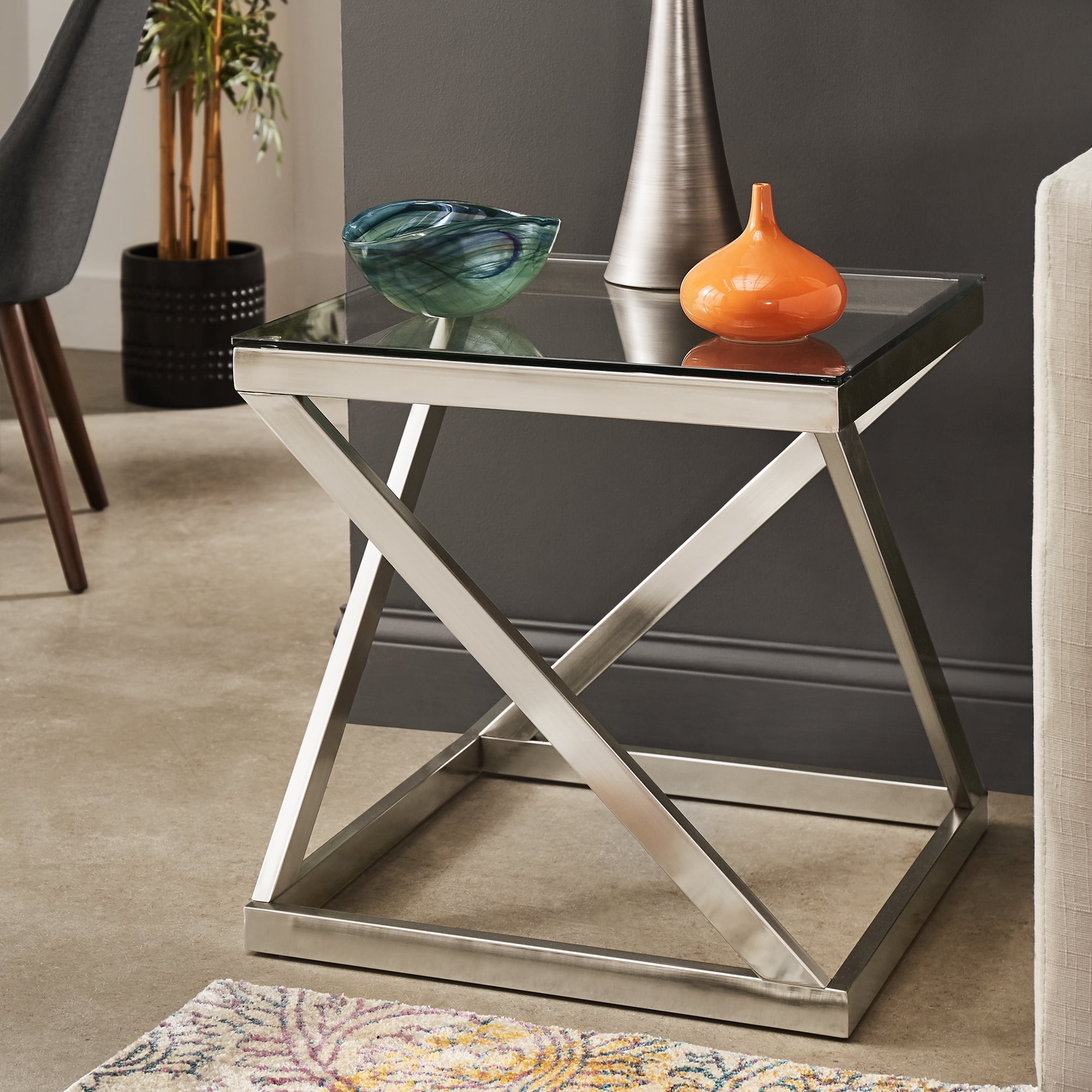 Weston Home Erika Brushed Nickel End Table