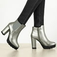 thumbnail image 2 of Unique Bargains Women's Round Toe Zip Block Heel Platform Ankle Boots Silver Grey (Size 6), 2 of 6
