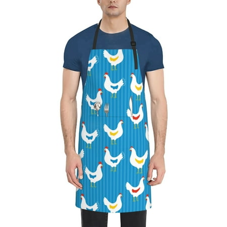 

Pofeuu Cartoon Chicken Print Waterproof Apron with Pockets Adjustable Cooking Aprons Kitchen Bib for Baking Household Cleaning