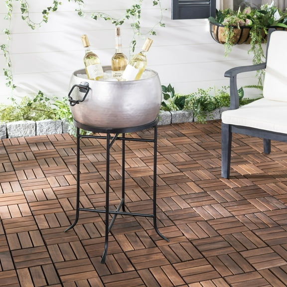 Safavieh Azov Outdoor Modern Silver Beverage Tub with Stand