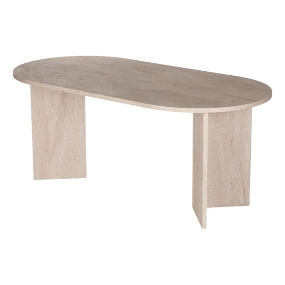 Maklaine Rectangular Dining Table with Marble Look in Travertine