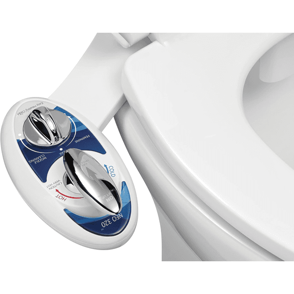 Warm Water, Dual Nozzle, Self-Cleaning, Non-Electric Bidet Attachment for Toilet Seat, Adjustable Water Pressure, Rear & Feminine Wash (Blue)
