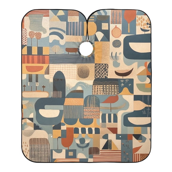 "Hair-Resistant" Barber Cape: Your Shield Against Stray Strands. Colorful Patchwork Pattern
