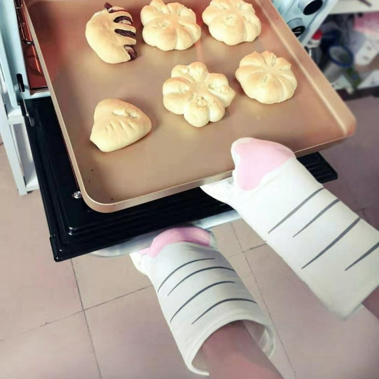 1pcs Microwave Baking BBQ Glove Cotton Cute Oven Mitts Heat Resistant  Potholders Non-slip Kitchen Cooking Tools Mitten