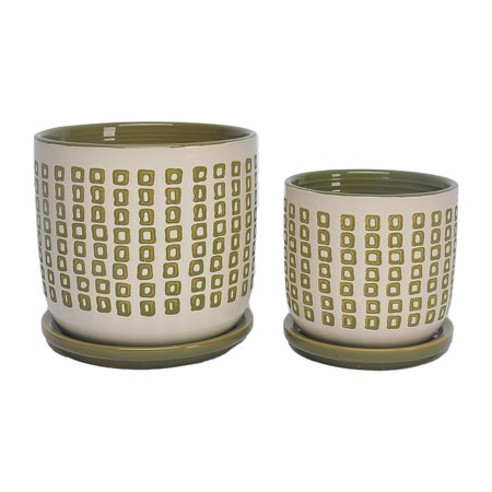 Sagebrook Home Ceramic Set of 2 5/6" Planter with Saucer, Olive