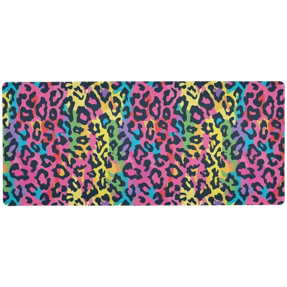 JSTEL Rainbow Leopard Cheetah Print Large Gaming Mouse Pad Big Mousepad Mice Keyboard Mat with Non-Slip Rubber Base for Computer Laptop Home & Office, 31.5 X 11.8 inch