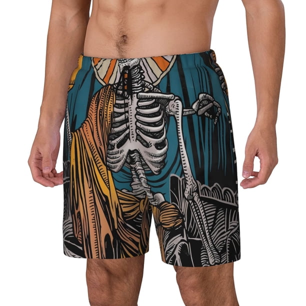 Fotbe Coffee-Drinking Skull Traje de Baño para Hombre – Shorts de Natación de Secado Rápido con Forro y Bolsillos-X-Large