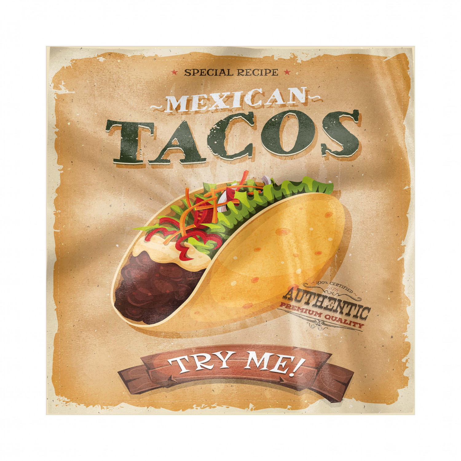 Fast Food Napkins Set of 4, Special Recipe Maxican Tacos Try Me Words