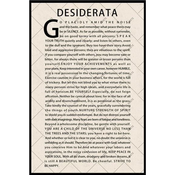 Noete Desiderata Poem Tin Sign 8x12 Inch Inspirational Wall Art Motivational Quote Metal Sign for Home, Office & Classroom Decor Max Ehrmann Poetry Gift for Women & Men
