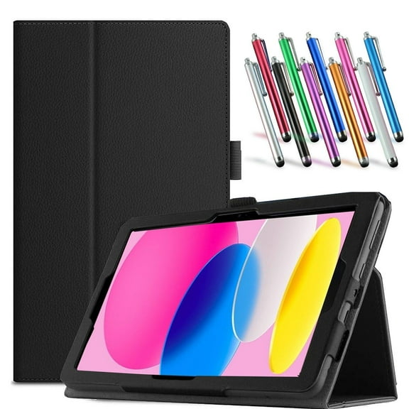 elitegadget Case for iPad 10th Generation 10.9 Inch 2022 - Slim Lightweight Folio PU Leather Folding Stand Cover Case 1 Random Color Stylus (Black)