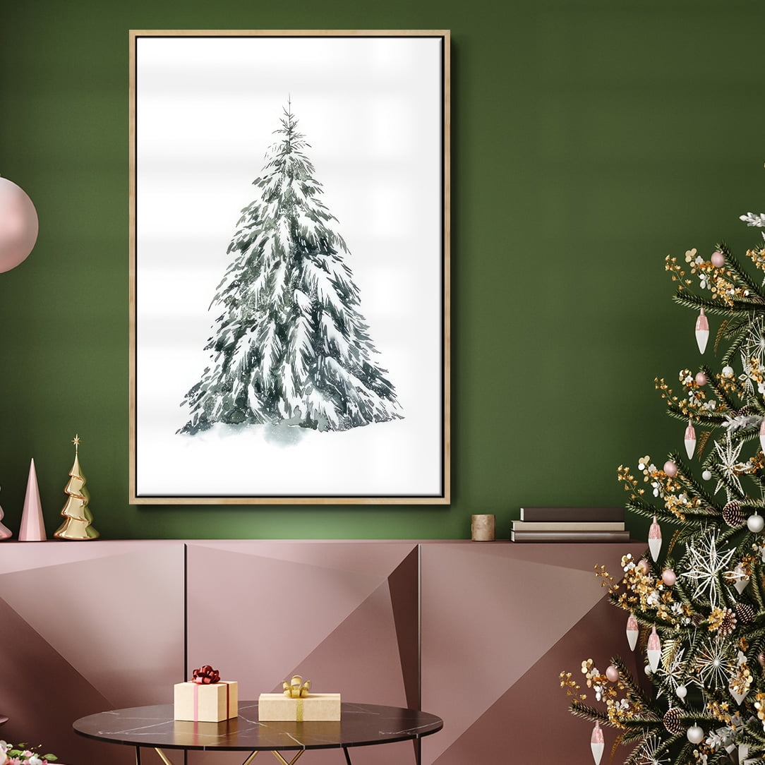 Blue Spruce I - Framed Gallery Wrapped Holiday Canvas - 17 x 25 - Natural Wood Frame
