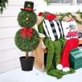 thumbnail image 4 of 34in Christmas Snowman Topiary Outdoor, Artificial Snowman Shaped Topiary Tree Pot with Red Bow & Santa Hat, Snowman Potted Plant for Xmas Indoor Outdoor Home Porch Christmas Decoration, 4 of 12