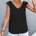 thumbnail image 4 of Womens Clothes under $5.00 Clothing Fashion Women Summer Sleeveless Solid Color V-Neck Lace Casual Blouse Tops, 4 of 5
