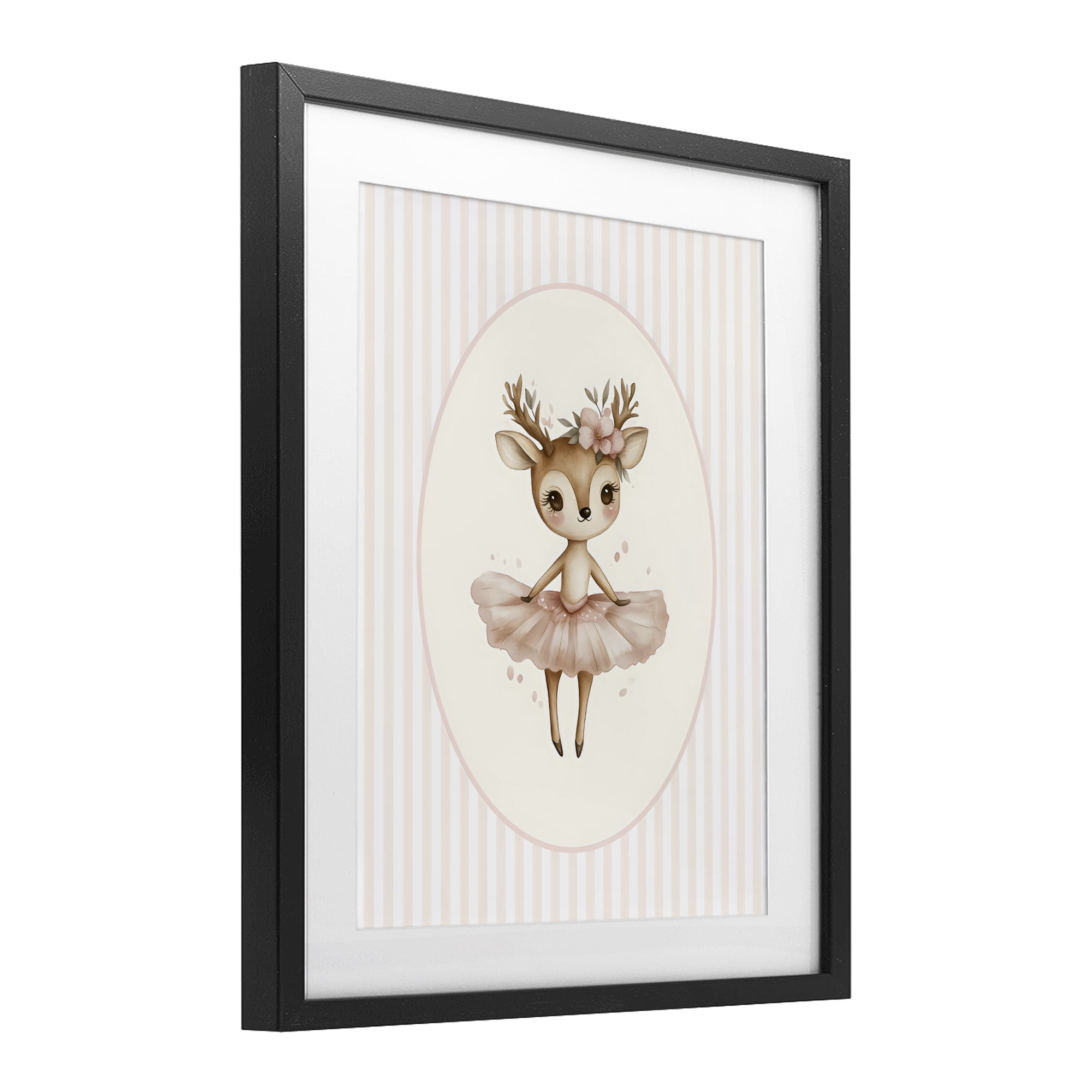 Stupell Industries Nursery Ballerina Deer Striped Black Framed Print Under Glass, design by LSR Design Studio