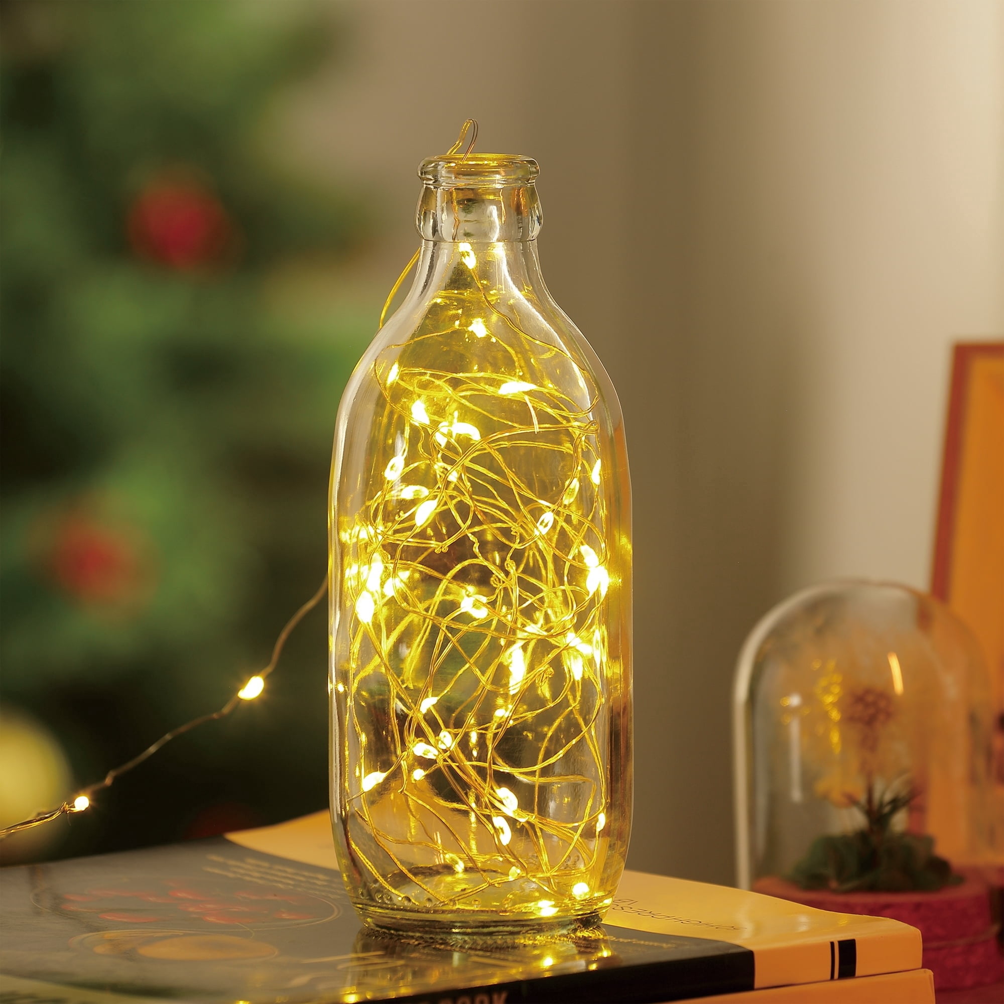 Indoor 50-Count Battery-Operated LED Flicker Christmas String Lights, Warm White, Silver Wire, 16.3', by Holiday Time