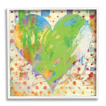 Lime Green Patterned Heart Shape Abstract Graphic Art White Framed Art Print Wall Art