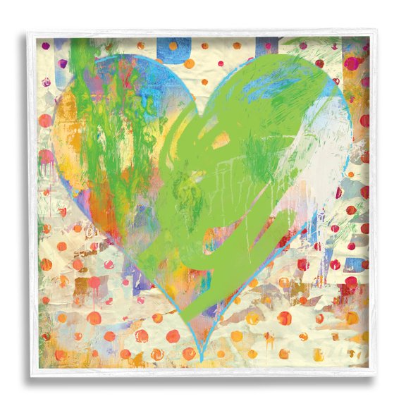 Lime Green Patterned Heart Shape Abstract Graphic Art White Framed Art Print Wall Art