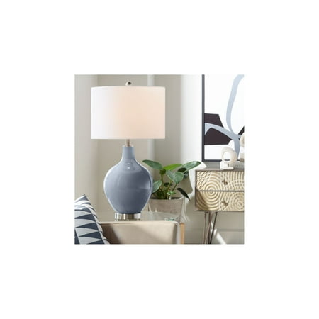 Color Plus Modern Table Lamp Granite Peak Glass Ovo White Linen Drum Shade for Living Room Family Bedroom Bedside