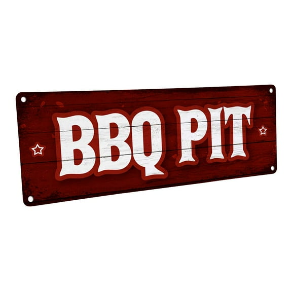 BBQ Pit 4"x12" Metal Sign, Wall Décor for Porch, Patio, and Deck