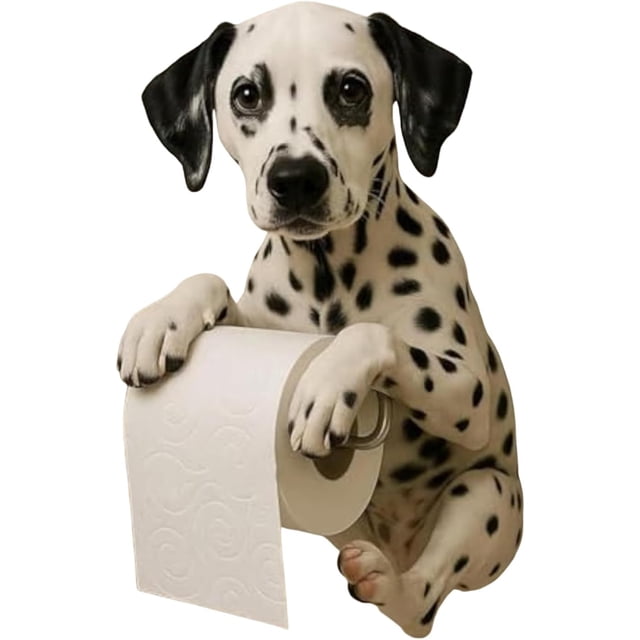 Porte-papier Hygiénique pour Chien, Porte-Rouleau de Toilette en Résine 3D pour Chiot, Organisateur Réaliste de Serviettes pour Rouleaux Standard, Mignon Distributeur de Mouchoirs Mural Dalmatien avec Étagère de Rangement, pour Déco de Cuisine et Salle de Bain