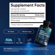 WeightWorld Micronized Creatine Monohydrate 3000mg Tablets - Muscle Growth, Strength, Energy & Recovery | Pre Workout Creatine for Women & Men | 1000mg per Tab | Vegan 270 Tablets (3 a Day), Non-GMO