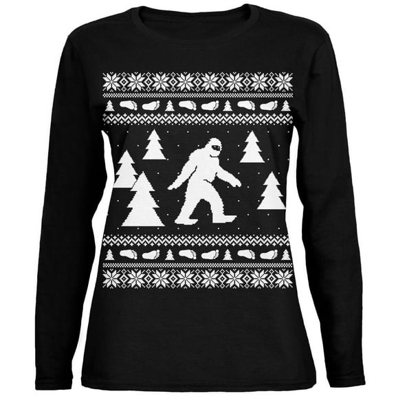 Old Glory Womens Sasquatch Ugly Christmas Sweater Long Sleeve T Shirt