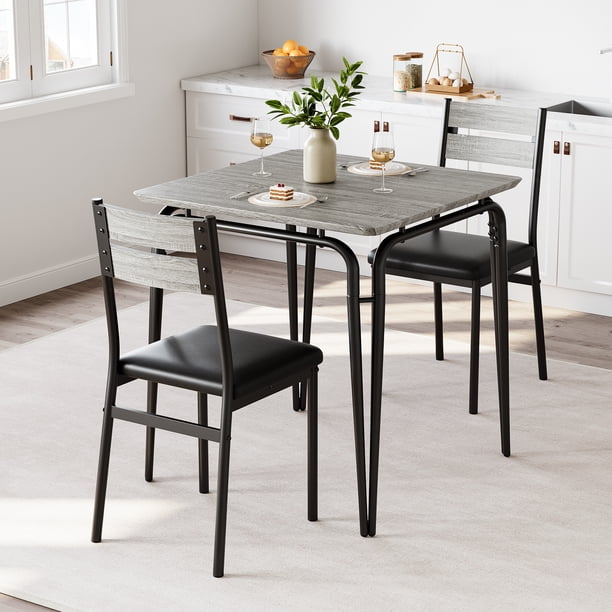 ChaoLink Juego de 3 sillas para cocina y comedor, para casa, comedor, desayuno, estilo granja, espacio pequeño, juego de mesa para 2, color gris