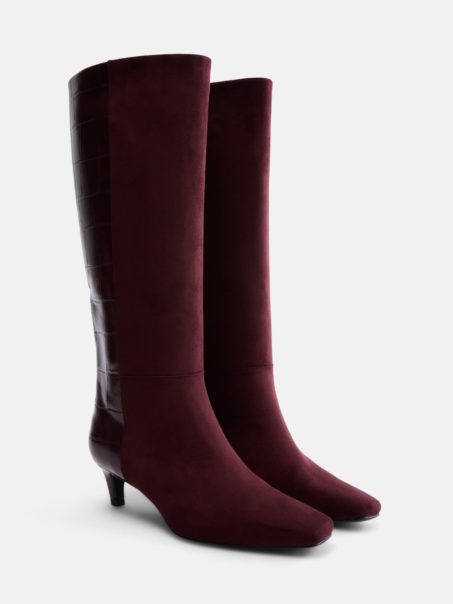 Scoop Women’s Two Tone Kitten Heel Knee High Boots, Wide Width Available