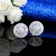 CZ Stud Earrings simulated diamond, ruby, sapphire, emerald halo earrings in lighted box Color: diamond white
