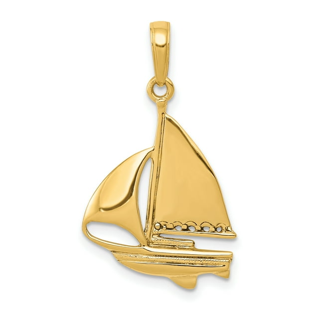 Collier Voilier en Or Jaune 14k Pendentif Charme Bord de Mer Navigation