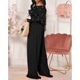 thumbnail image 5 of CHICME Jumpsuits for Women Dressy Pearls Decor Long Sleeve Casual Ruched Wide Leg Rompers Black-S, 5 of 9