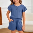 thumbnail image 2 of WRTFVZA Girls Summer Two Piece Outfit Ruffled Short Sleeve Button Down Top and Matching Shorts Set for Kids and Toddler Outfits for Girls 6T, 2 of 6