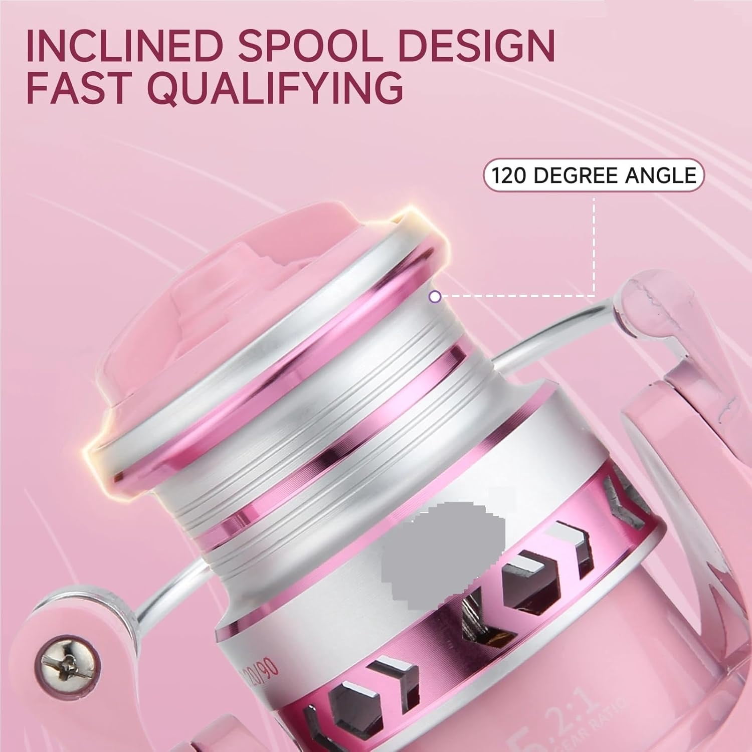 Pink Purple Lightweight Spinning Fishing Reel 3+1BB 5.2:1 Gear Ratio 8KG Max Drag Metal Spool Rocker Arm Interchangeable for Left and Right Hands