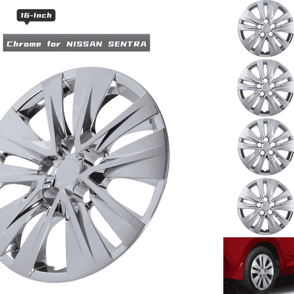 Wheel Rims Covers 16 inch 4 Pieces ,for 2020-2025 NISSAN SENTRA Compatible with Steel Wheels and Snap on Installation Hubcaps ABS PC Material (Chrome)