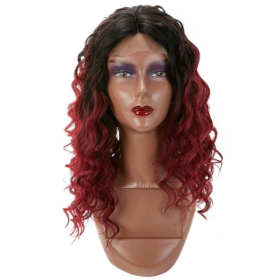 Unique Bargains Lace Front Wigs for Women 20" Black Gradient Wine Red Long Body Wave with Wig Cap